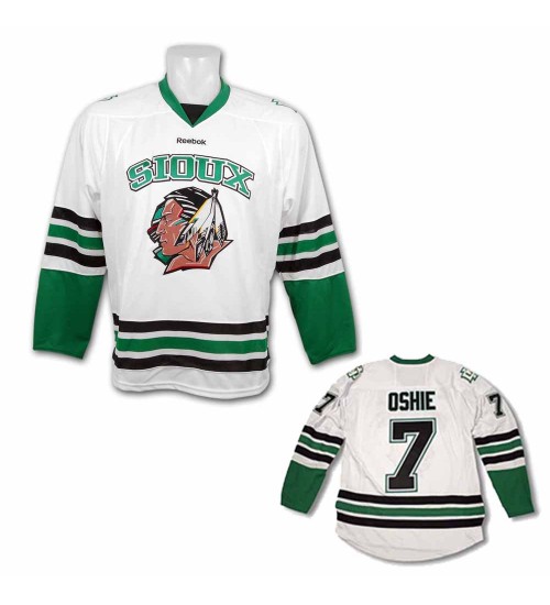 Custom NCAA University TJ Oshie 7 North Dakota Sioux Hockey Jersey White